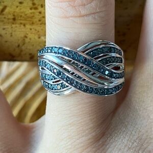 Natural Blue Diamond Sterling Silver Ring Size 6